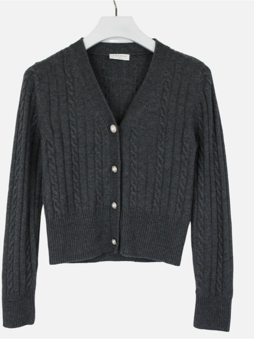 SANDRO Jinale Jumper Women's small Cardigan Wool Blend Cable Knit Grey